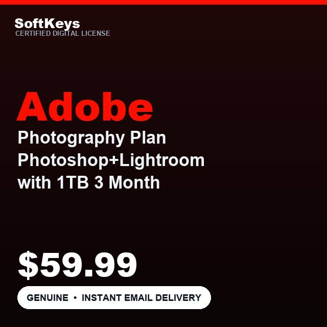 Adobe Photography Plan Photoshop+Lightroom with 1TB 3 Month Redeem Code